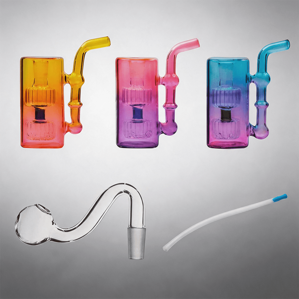 Bong de vidrio para pipa de agua con doble percolador y matriz hembra, de 10 mm, de colores