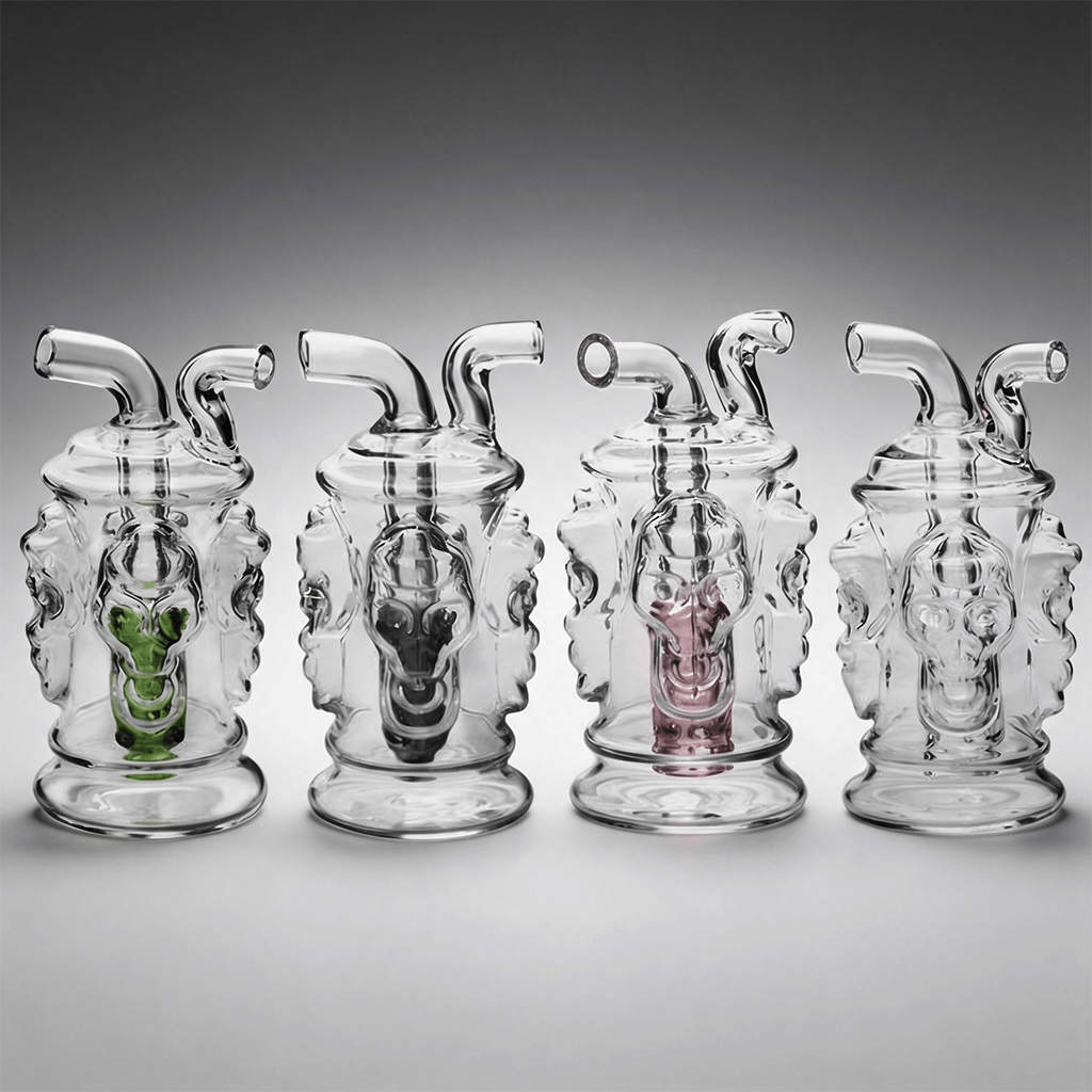 Kit de bong de vidrio con quemador de aceite portátil y calaveras a ambos lados