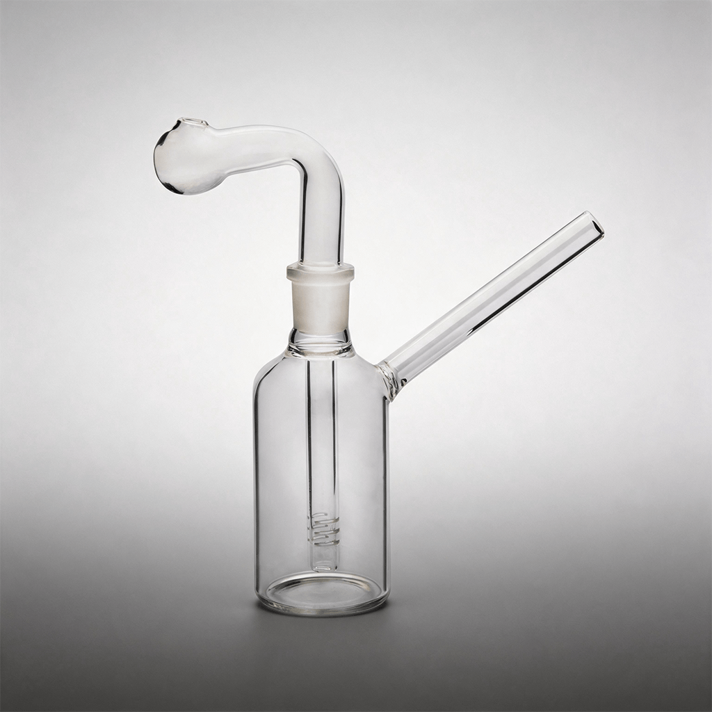 Pipa de agua de vidrio tipo bubbler con quemador de aceite, con conexiones hembra de 14 mm y 18 mm y cazoleta de vidrio