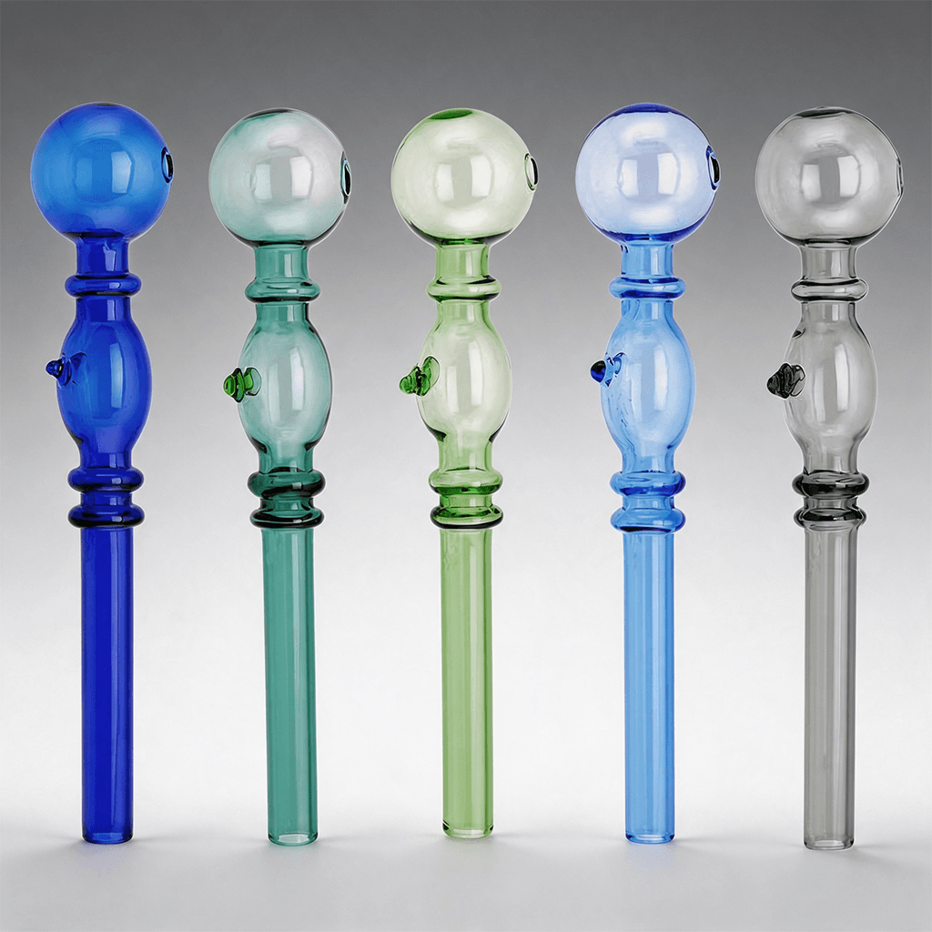 Pipa de vidrio para quemar aceite con forma de burbujeador de doble bola 2 piezas