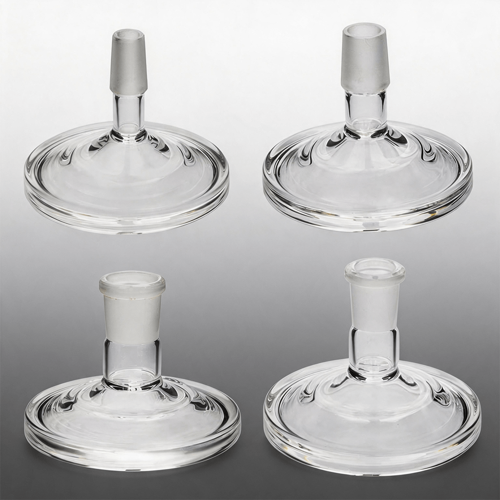 Soporte de vidrio HYDRATUBE de 14 mm y 18 mm con conexión hembra (vidrio borosilicato grueso) para pipas de agua y bongs — Accesorio para fumar