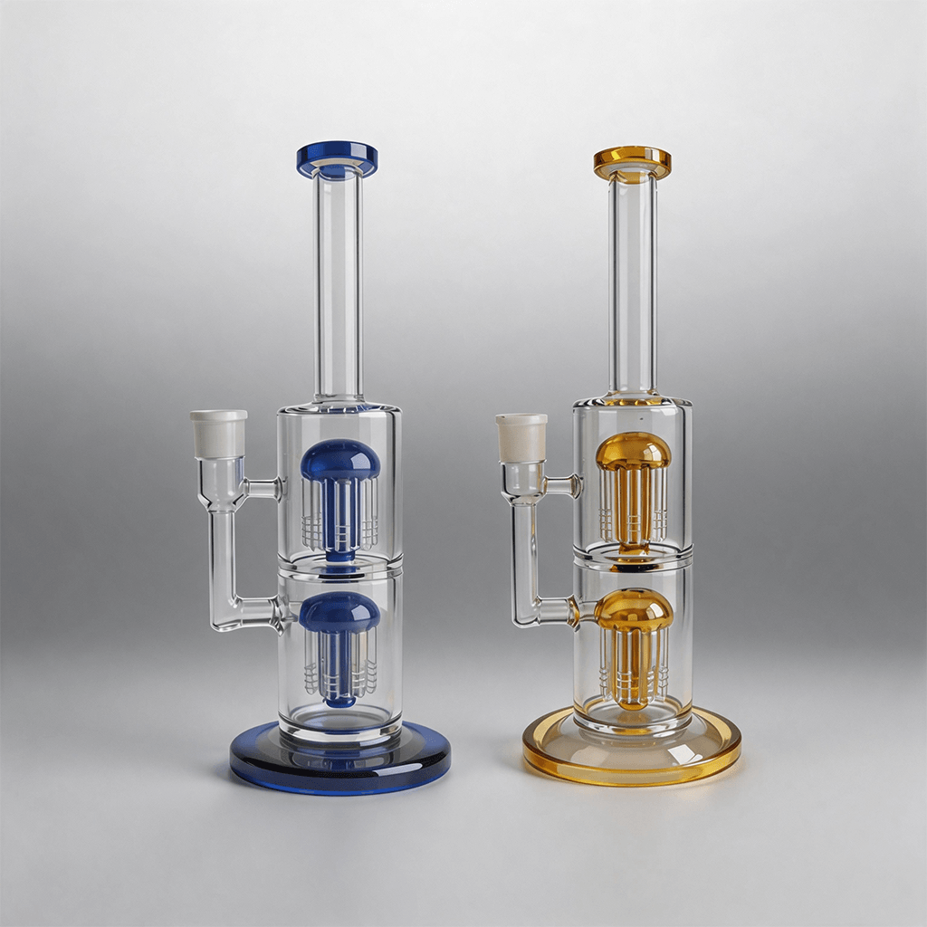Bong de vidrio de 13 pulgadas con percolador de árbol de doble cámara y pipa de agua de 18 mm
