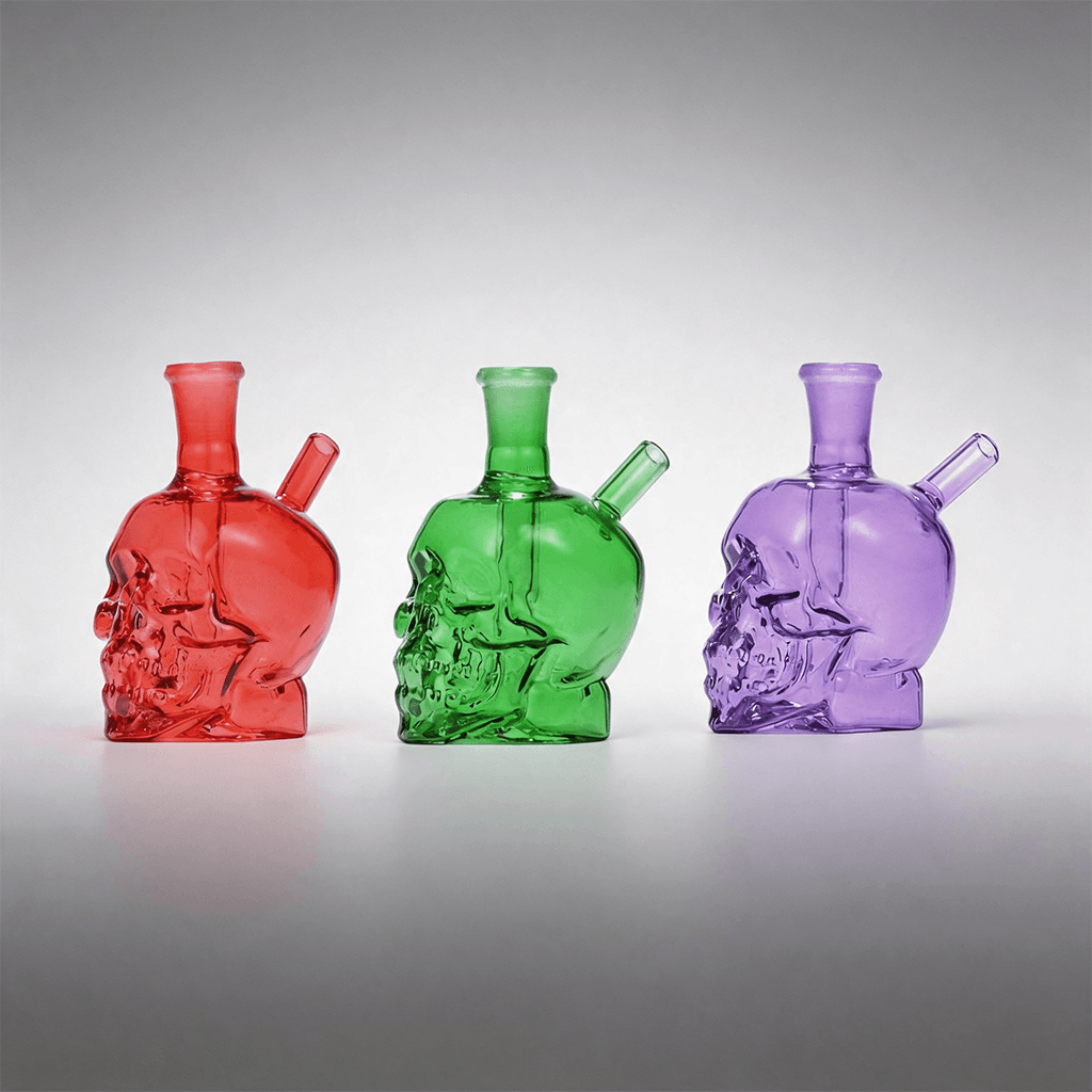 Mini quemador de aceite de vidrio con forma de calavera y pipa de agua tipo bong