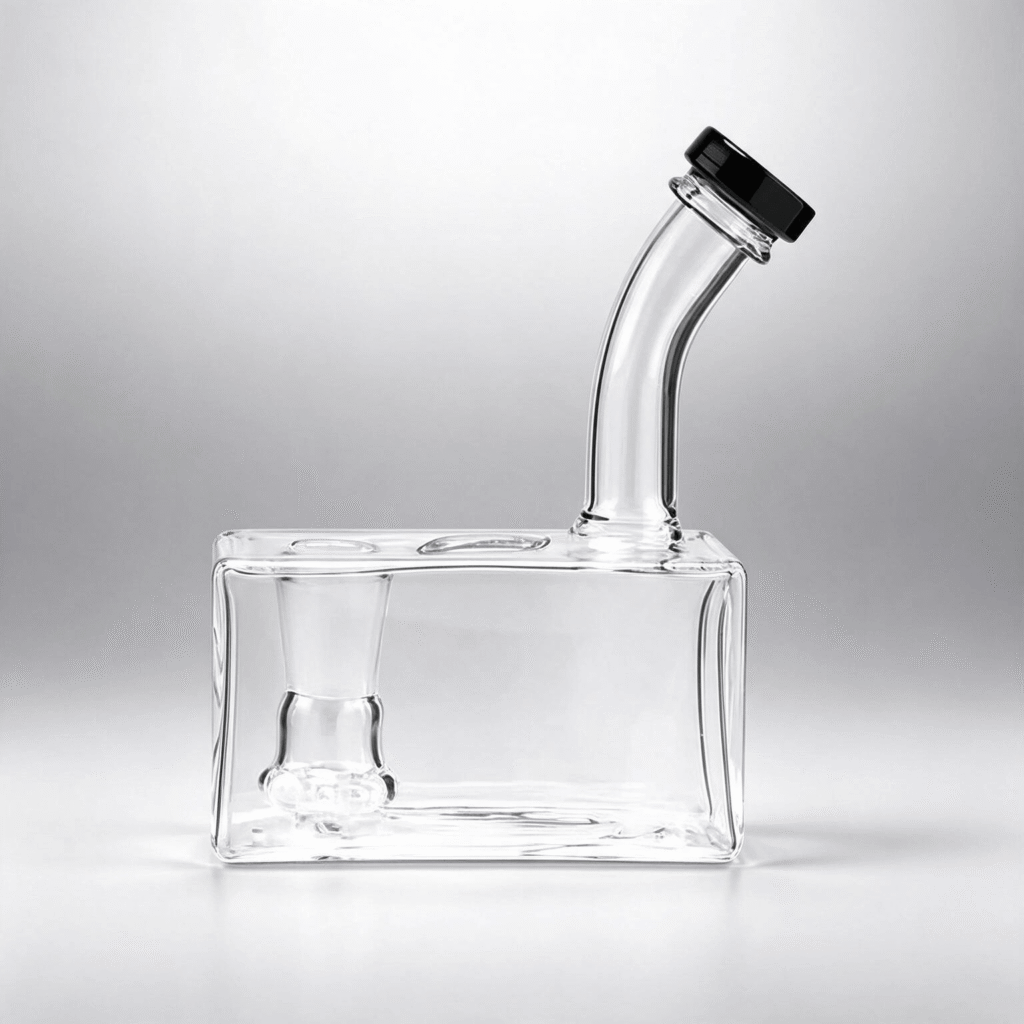 Pipa de agua portátil de vidrio con forma cuadrada y cazoleta de cuarzo tipo banger