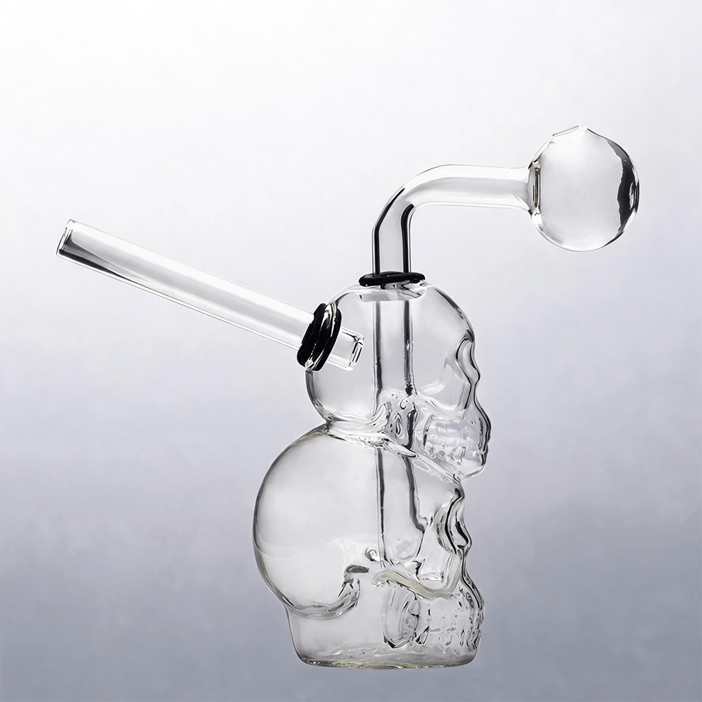 Pipa de vidrio con doble calavera para quemar aceite pipa de agua bong
