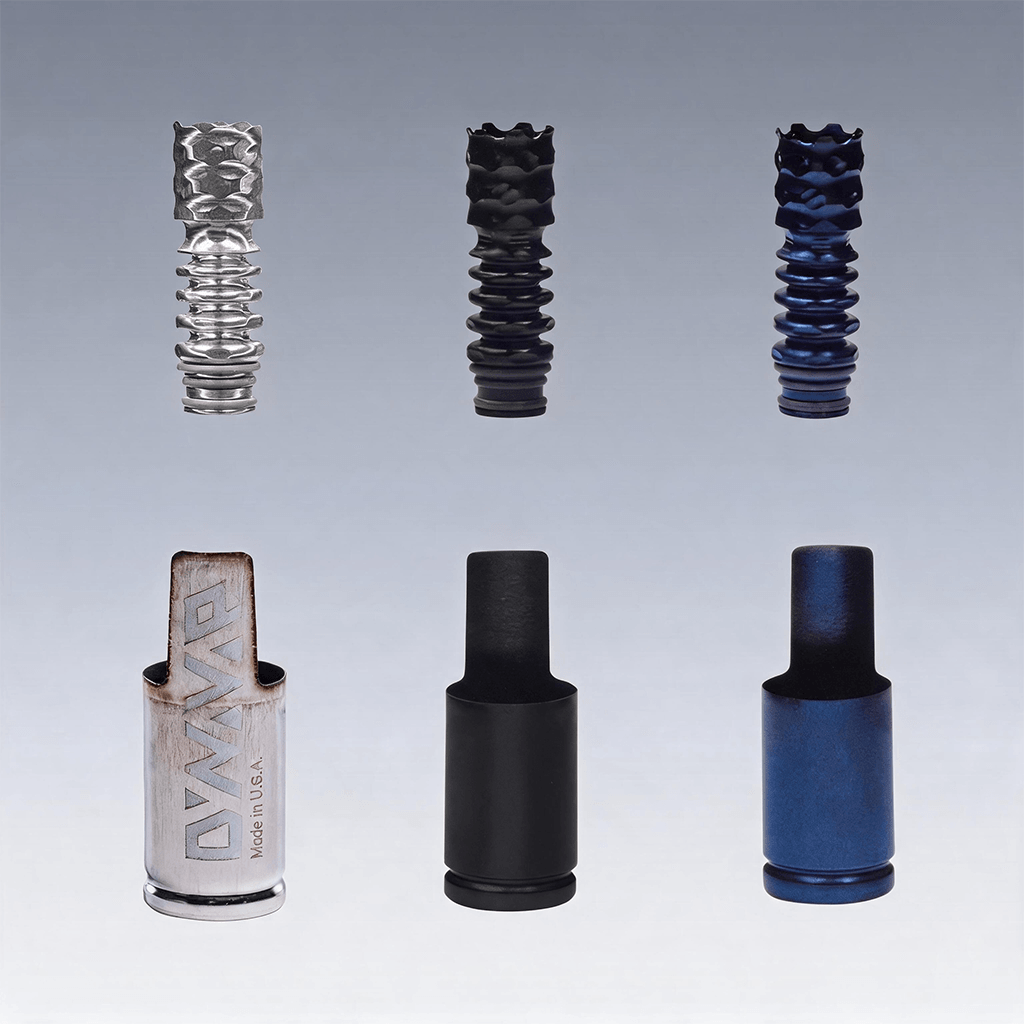 Accesorio de acero inoxidable con punta negra y azul y tapa cautiva para Dynavap